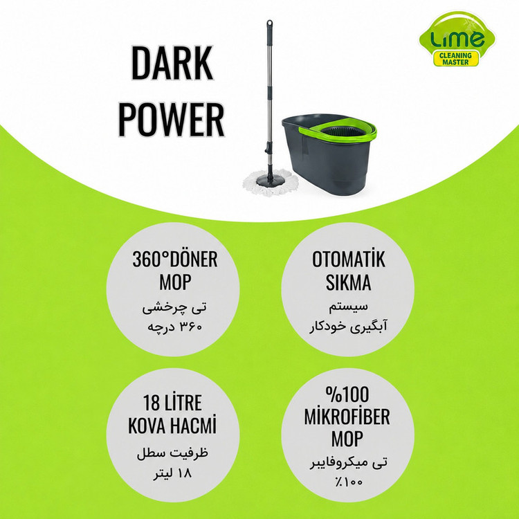 ست سطل و زمین شوی چرخشی لایم مدل دارک پاور